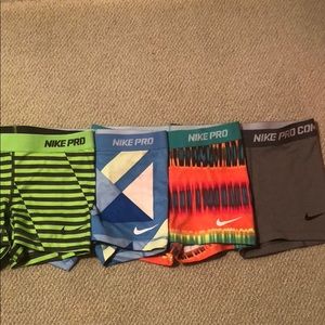 Lot of 4 Nike Pro compression shorts